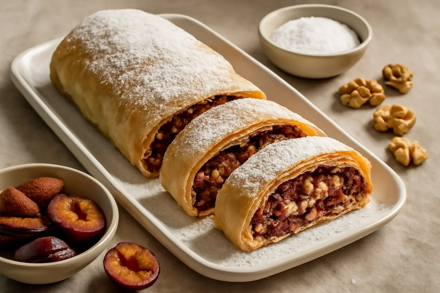Strudel cu prune si nuca