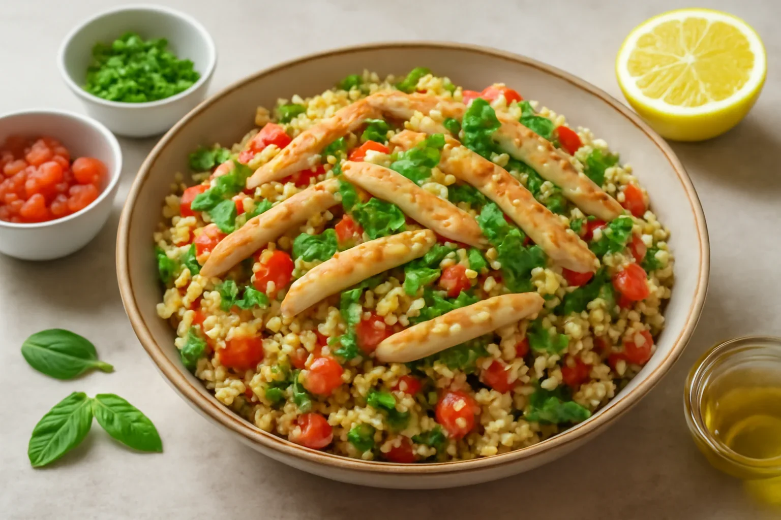 Salată de bulgur cu carne de pui
