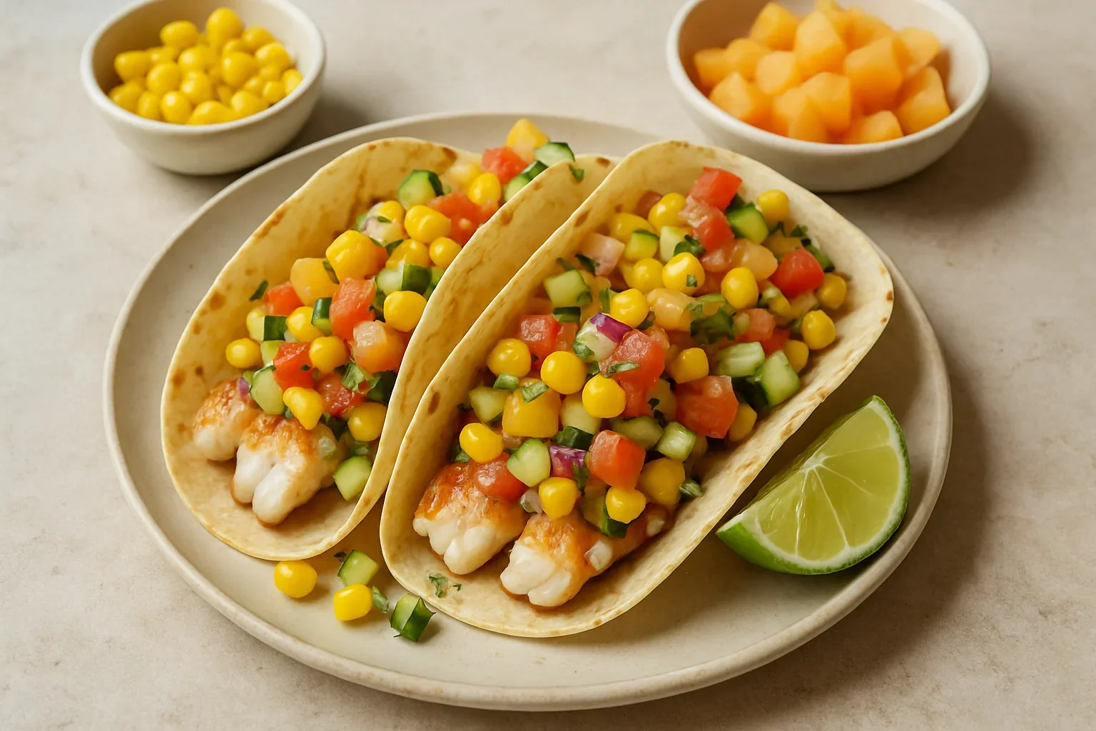 Tacos cu pește și salsa de pepene galben