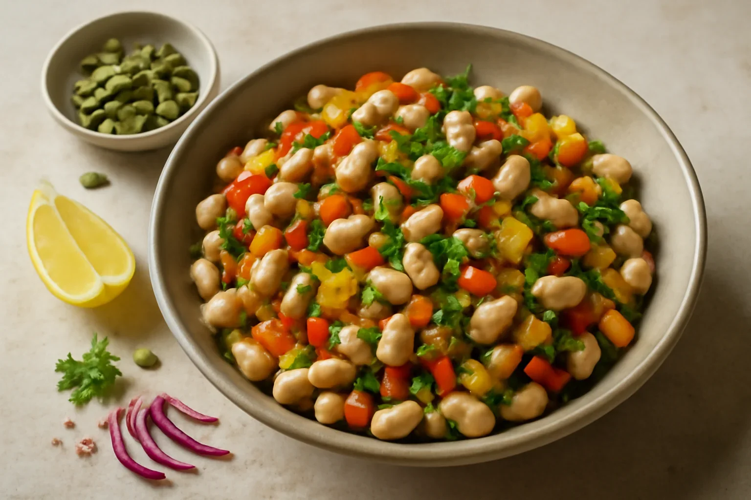 Salata de fasole boabe, cu legume si seminte