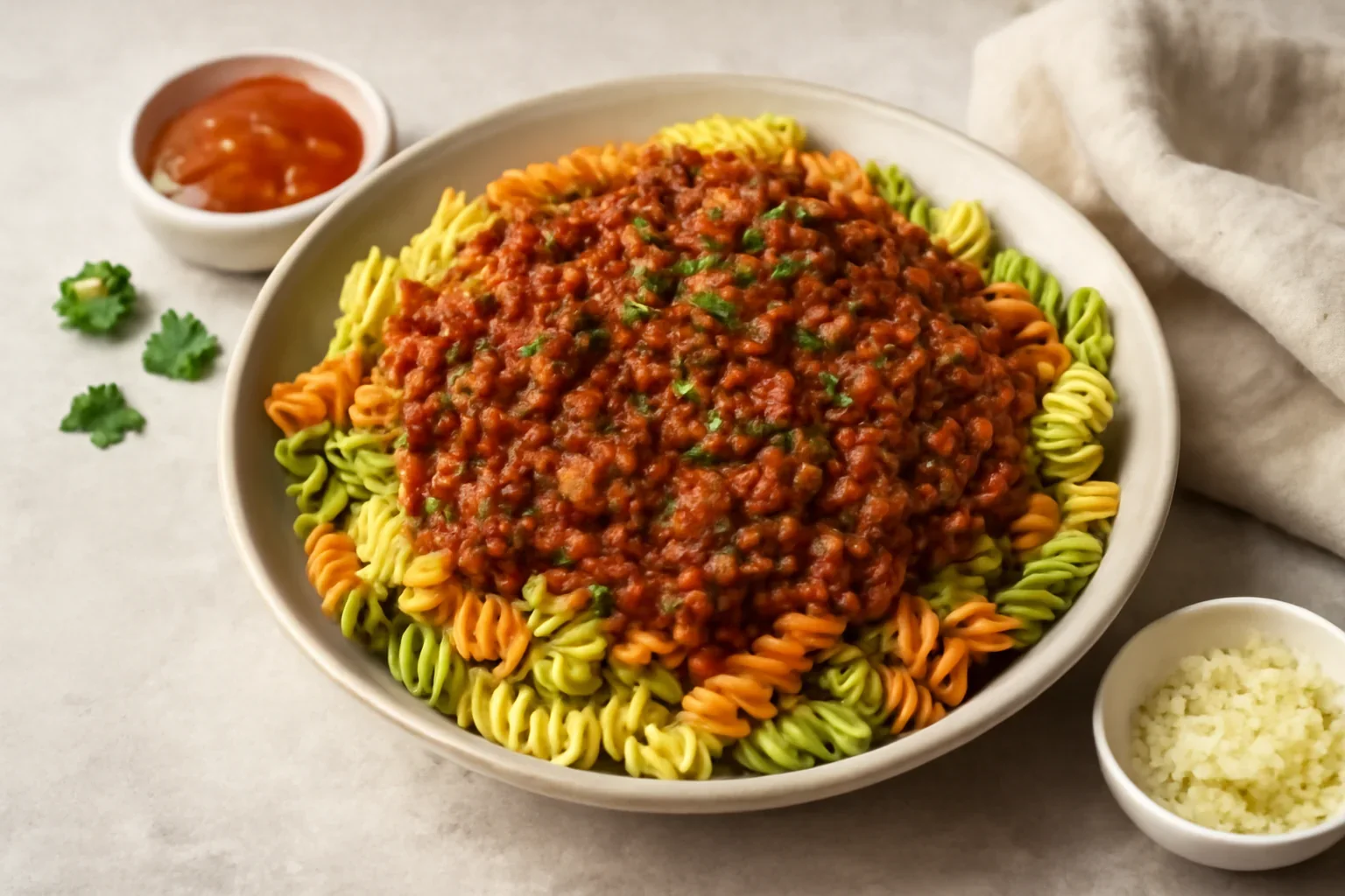 Paste tricolore cu sos de carne