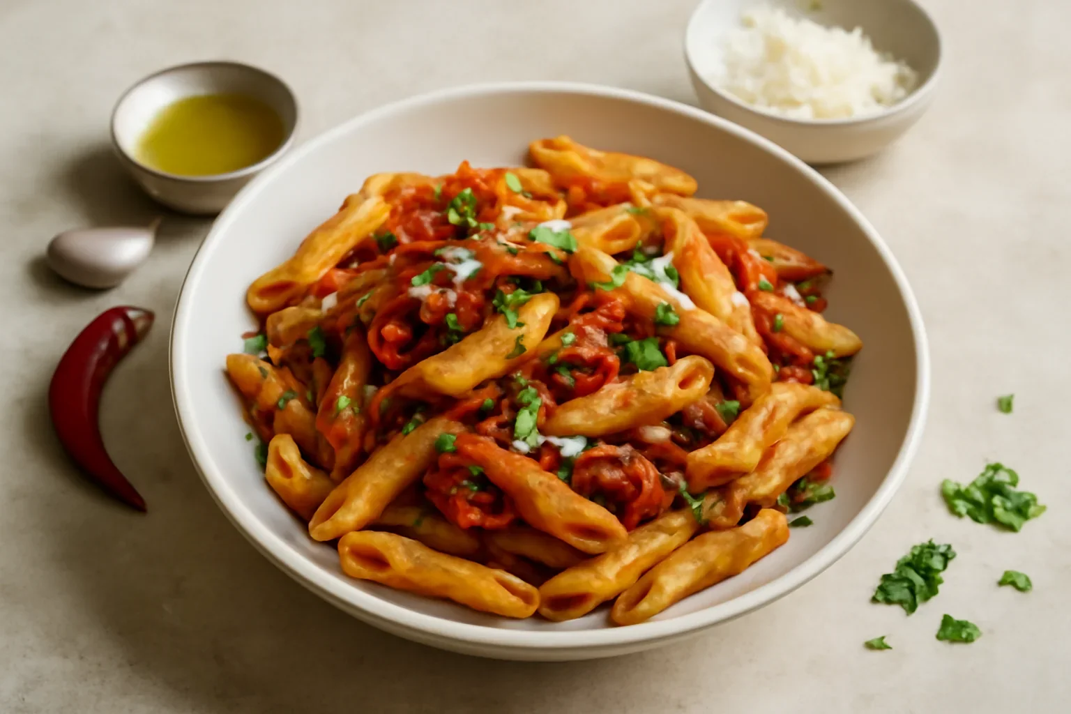 Penne all’arrabbiata rețeta autentică italiană de paste picante cu roșii și usturoi