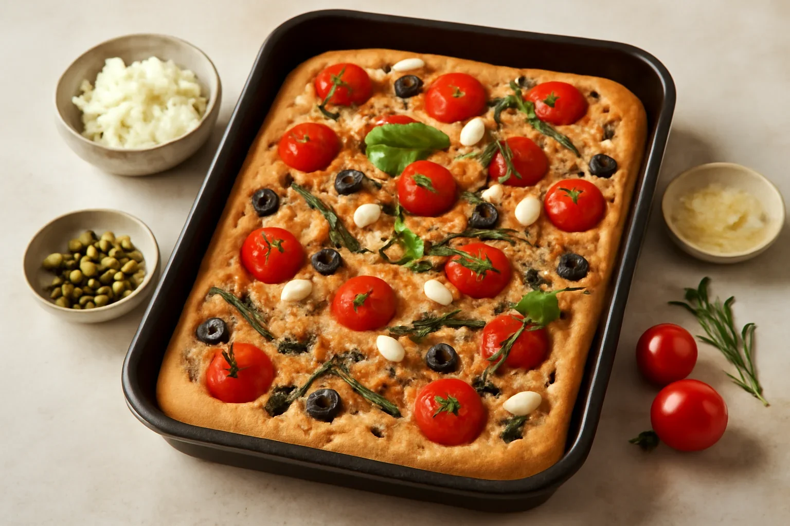 Reteta de focaccia – simpla sau cu rosii si ierburi aromatice