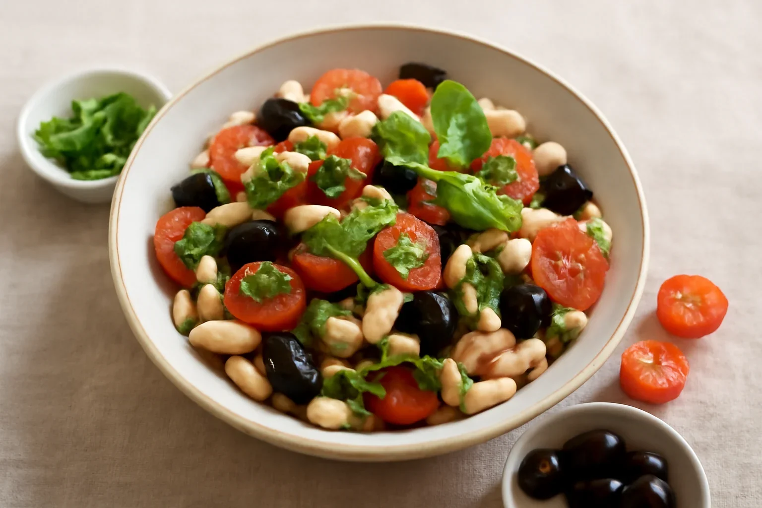Salată de fasole boabe în stil mediteranean – rețetă simplă de post