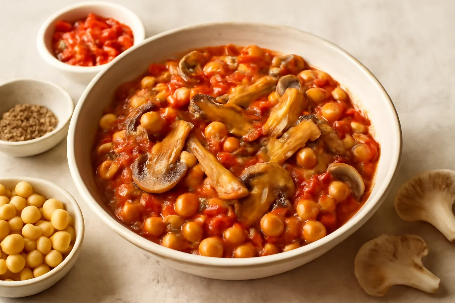 Amestec vegetarian cu năut și pleurotus