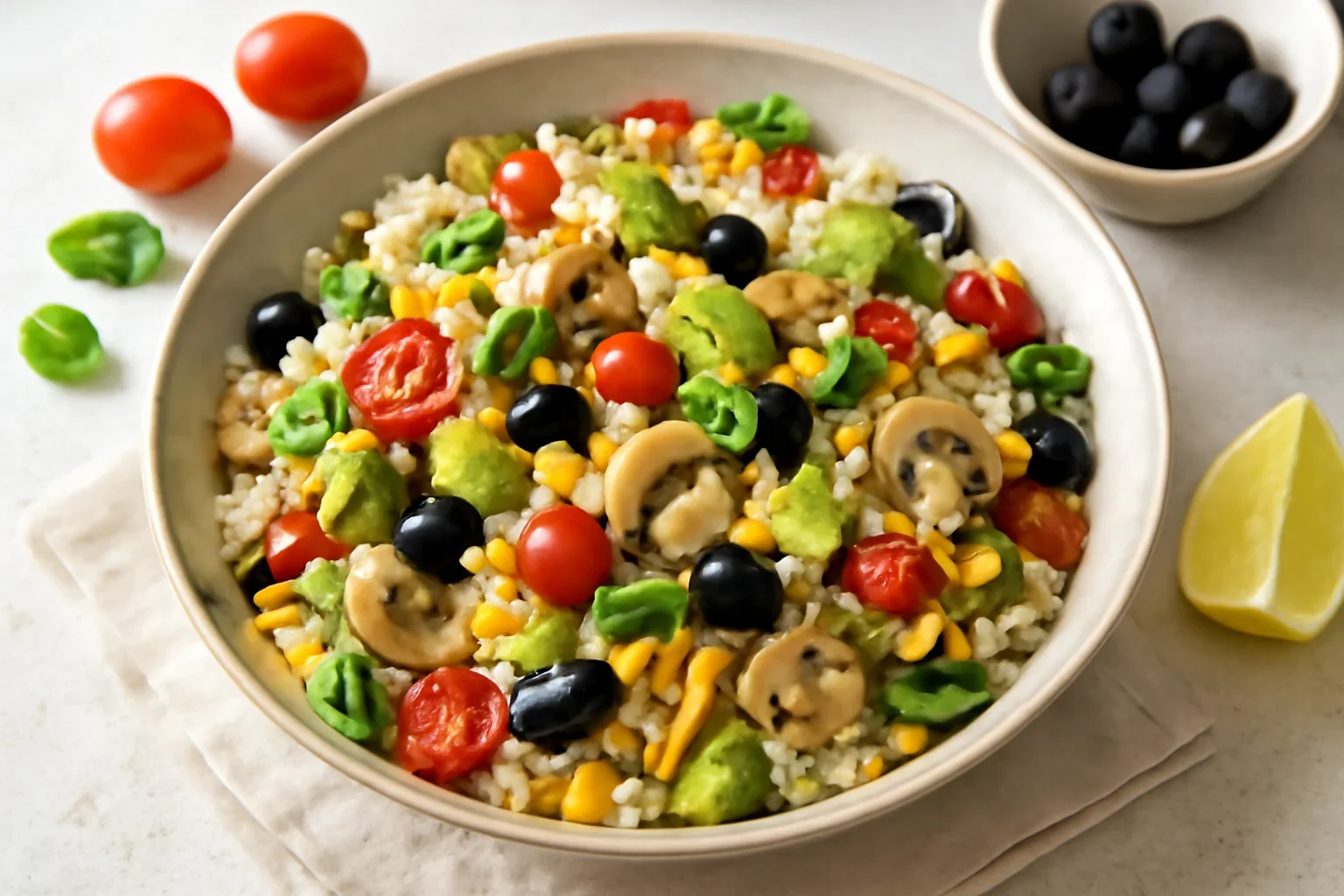 Salata cu avocado, orez si legume