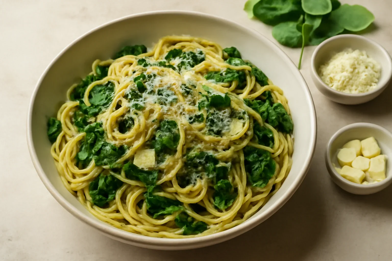 Spaghetti rapide cu usturoi si spanac