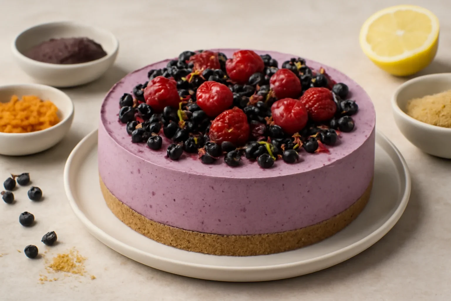 Cheesecake cu aronia și zmeură (fără zahăr) – rețeta simplă fără coacere