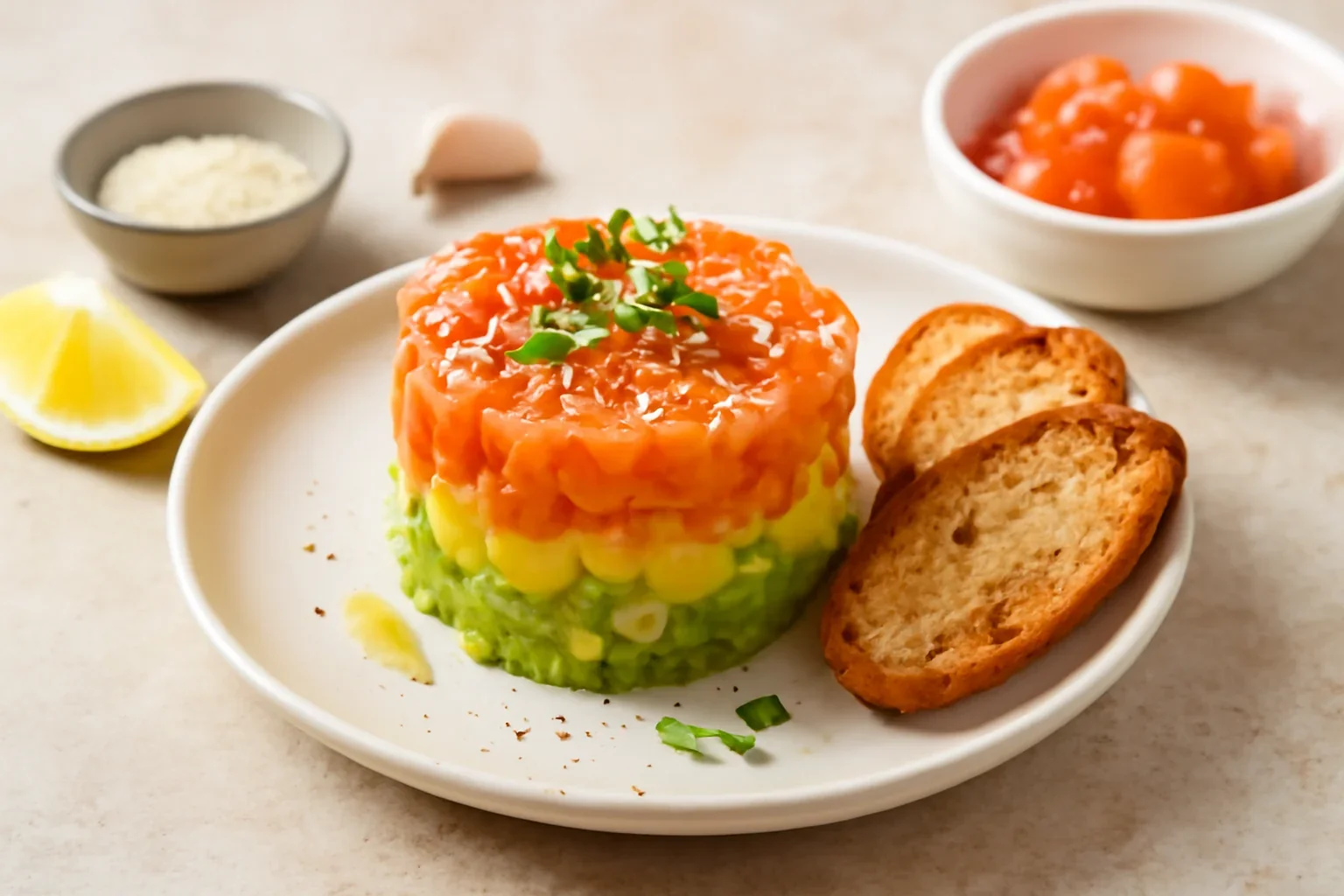 Tartar de somon cu avocado și mango