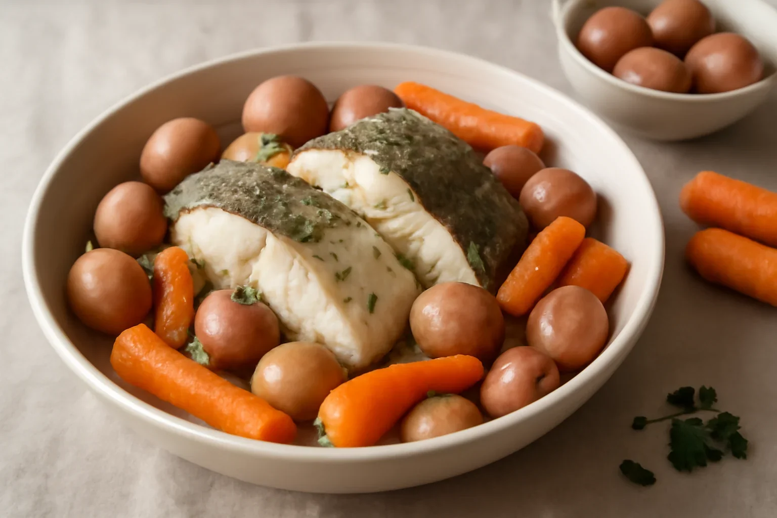 Merlucius, cod (peste alb) rasol cu legume