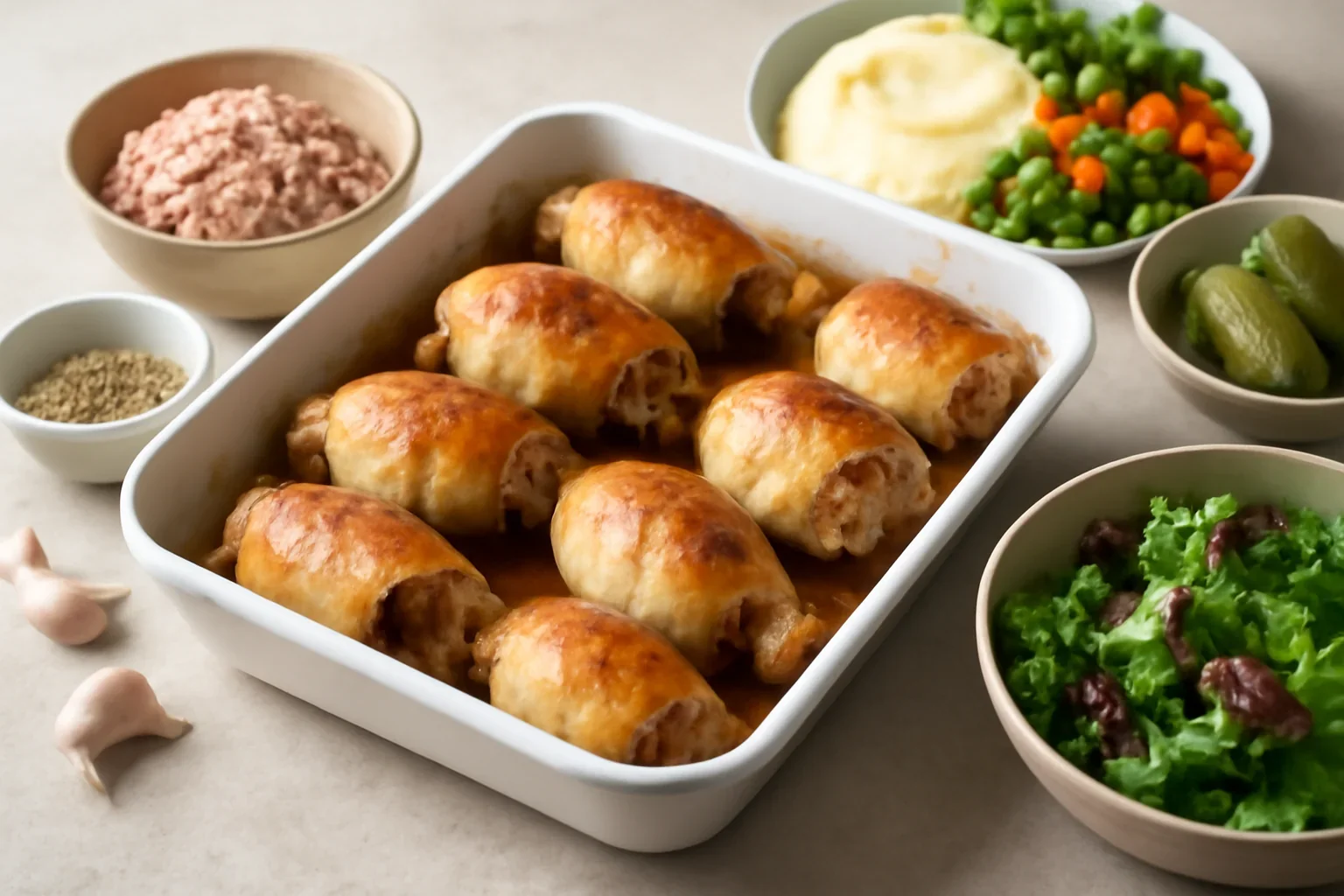 Pulpe de pui umplute cu pasta de carnati – la cuptor