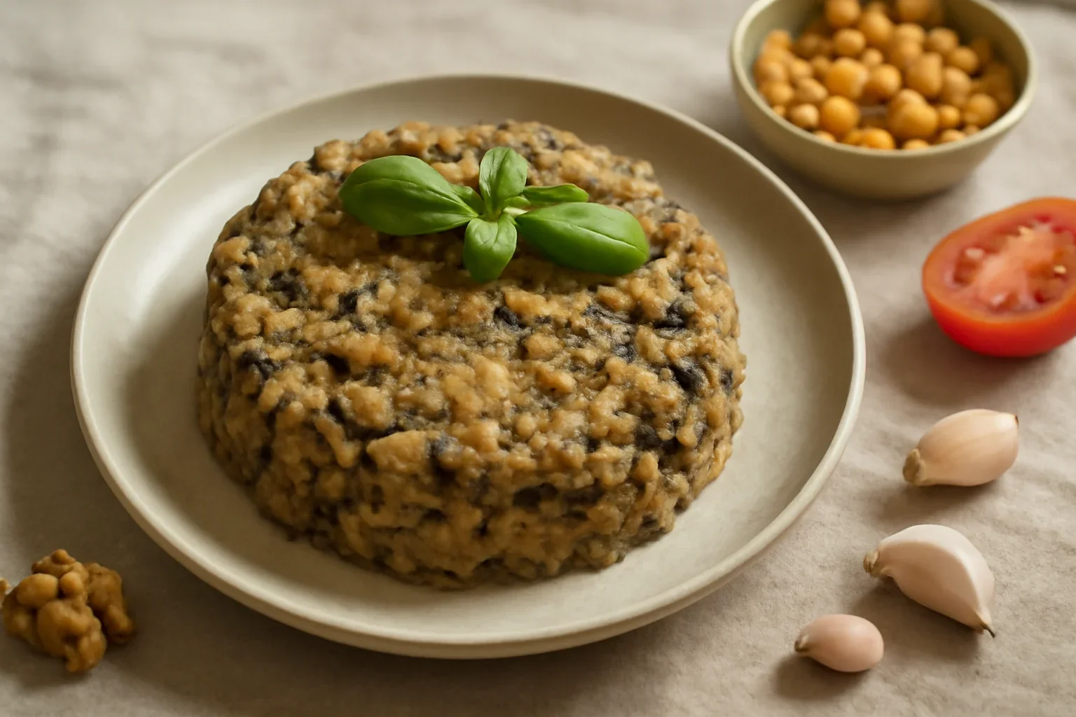 Pasta de naut cu vinete si ceapa