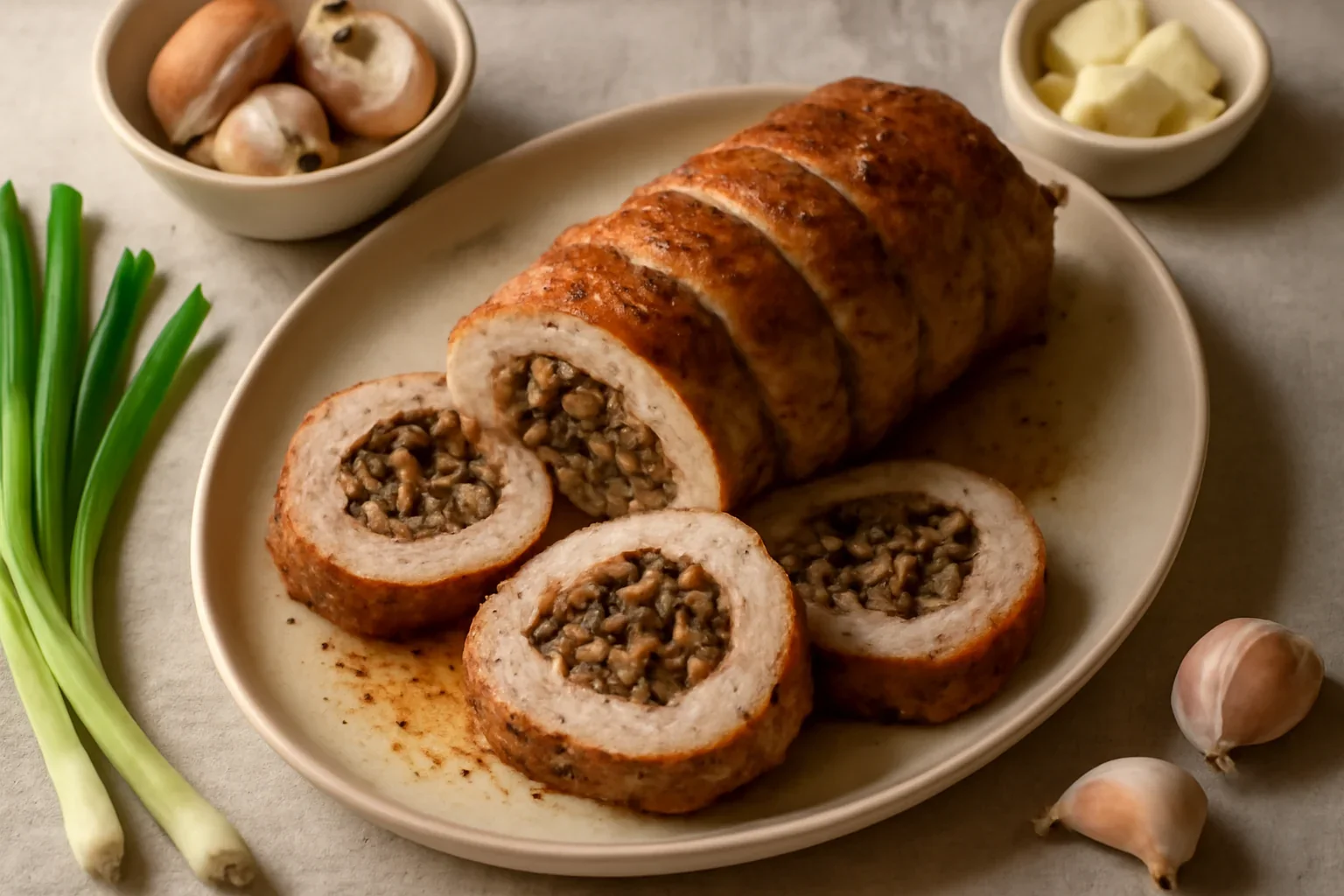 Rulada din muschiulet de porc cu ciuperci
