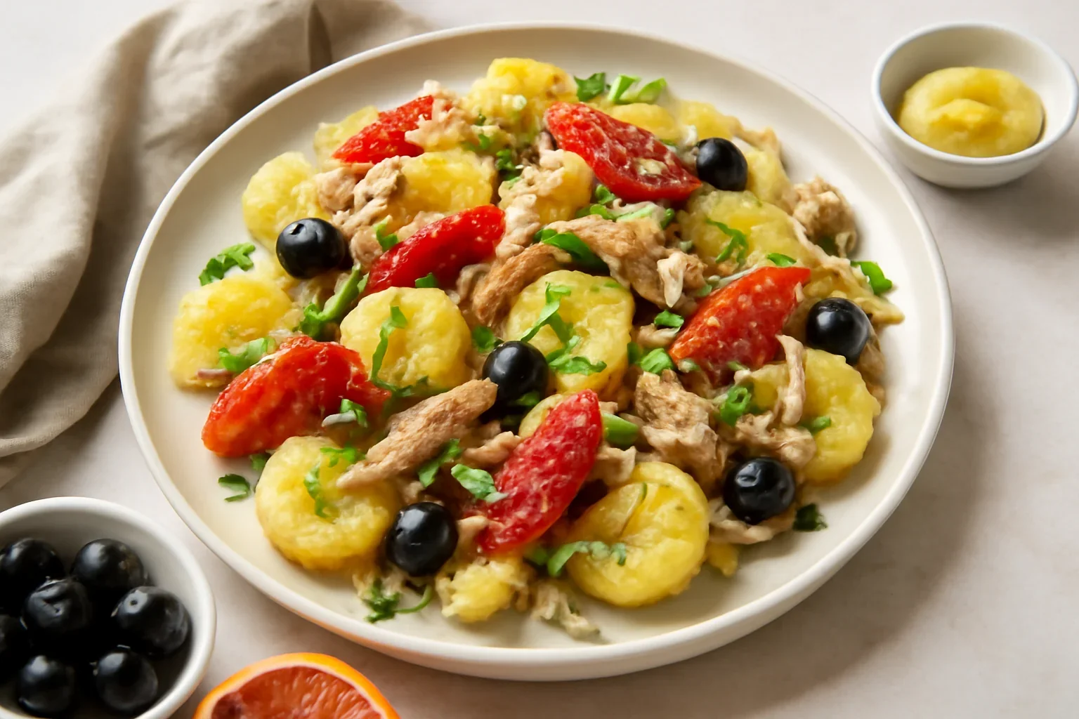 Salată de cartofi cu macrou, fenicul și portocale