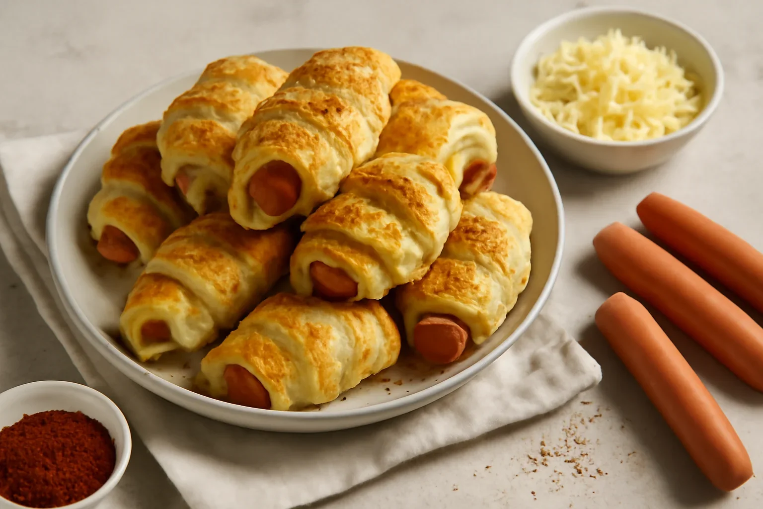 Minicroissante rapide cu crenvursti, in foietaj