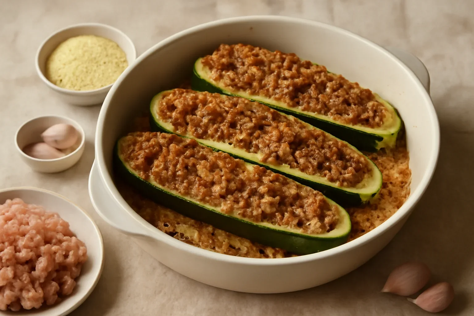 Dovlecei umpluti cu carne si couscous