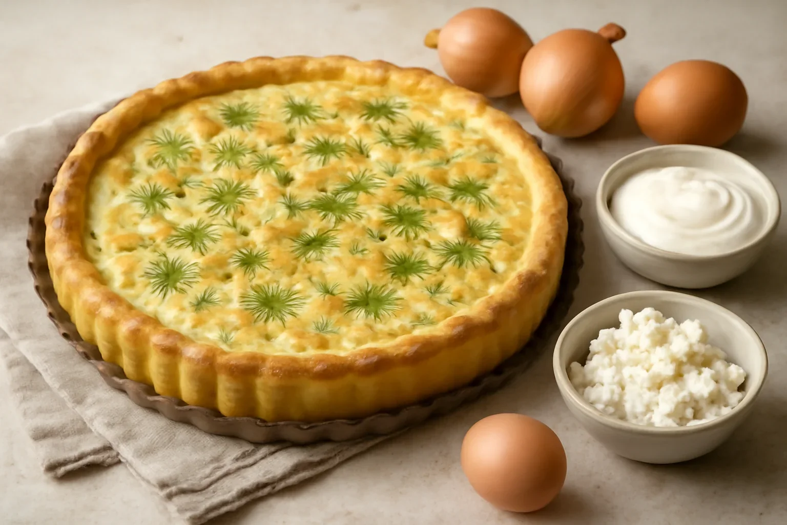 Tarta cu ceapa, marar si branza topita