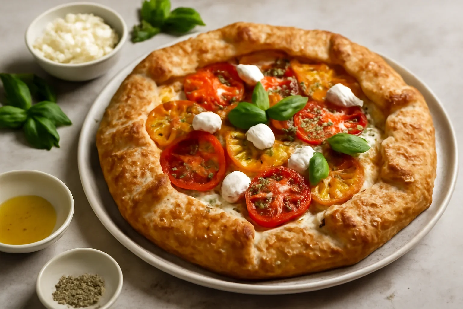 Galette rustică cu roșii și cremă de brânză
