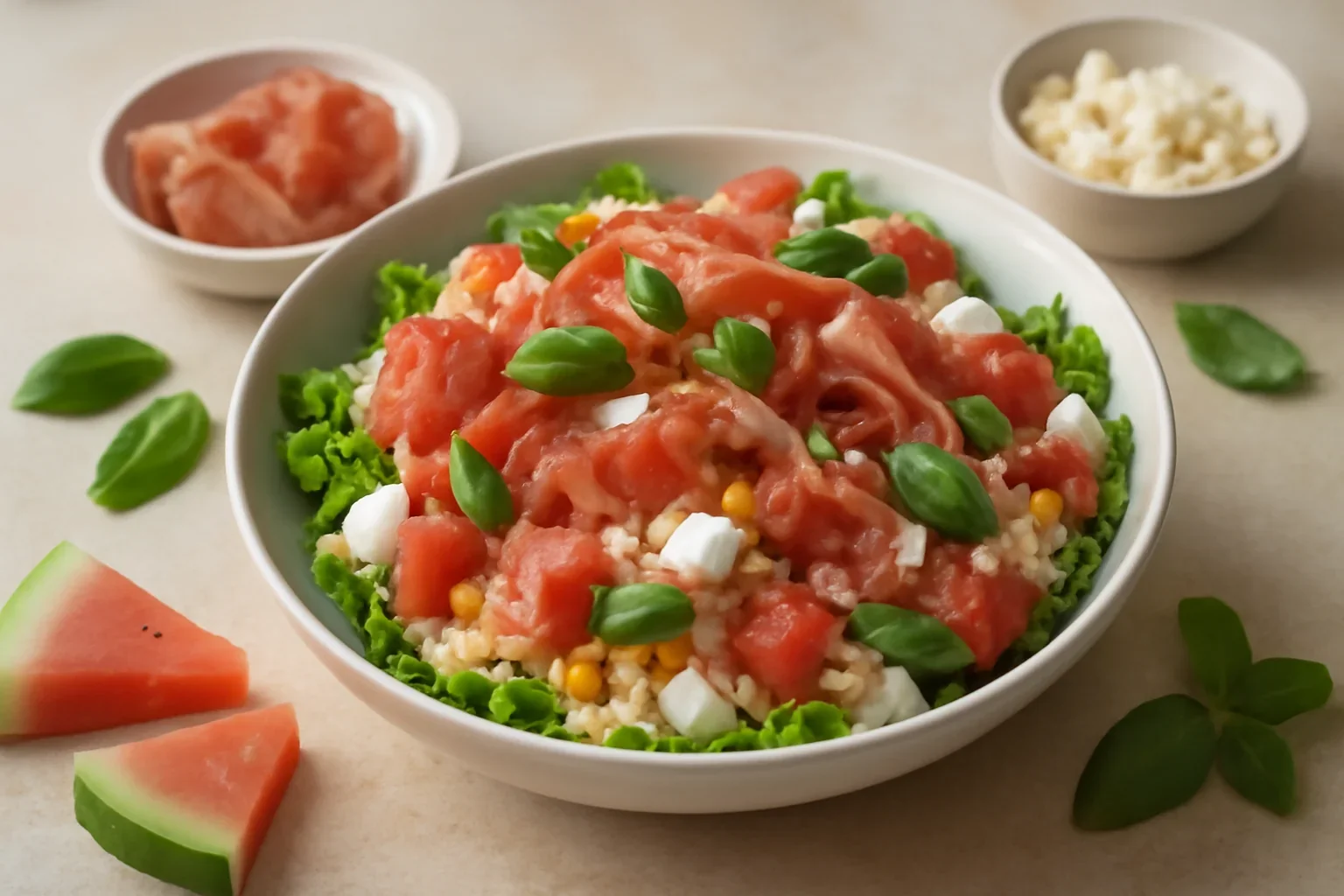 Salata de orez cu prosciutto si pepene
