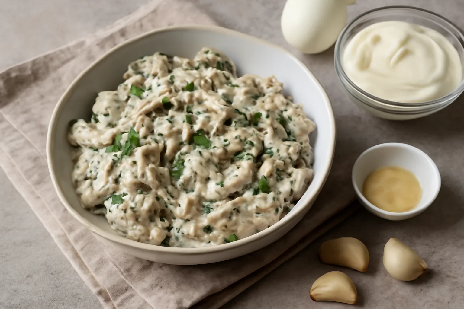 Ciuperci cu maioneză dietetică și usturoi – rețeta de salată simplă și gustoasă