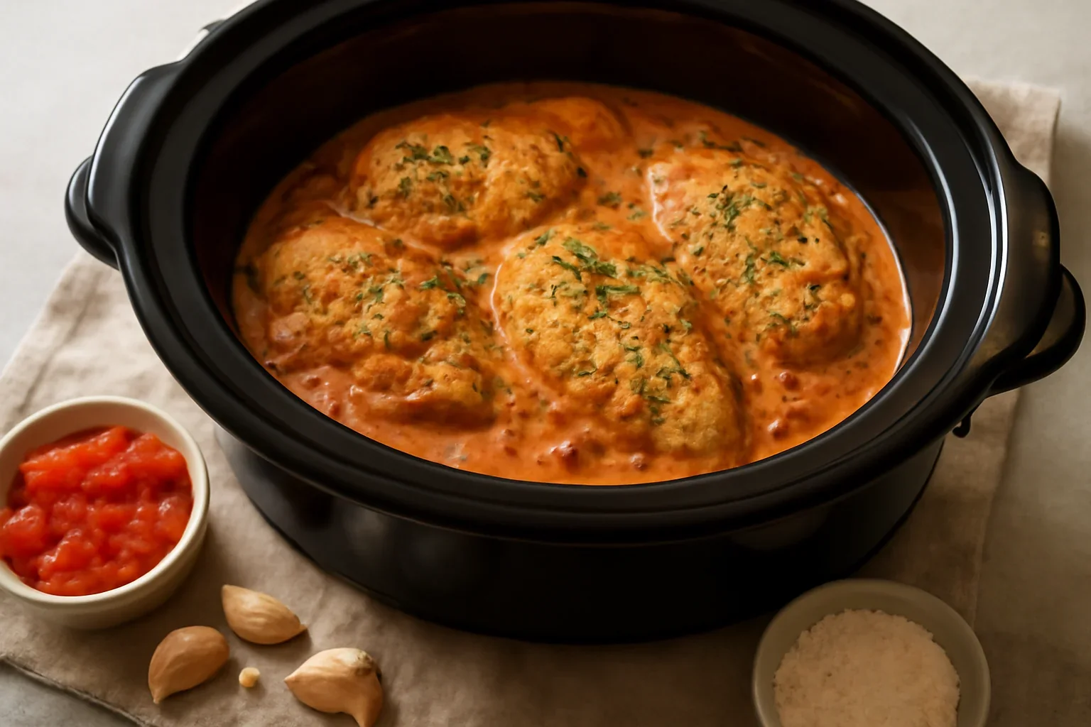 Pui cu sos de rosii la Crock-Pot