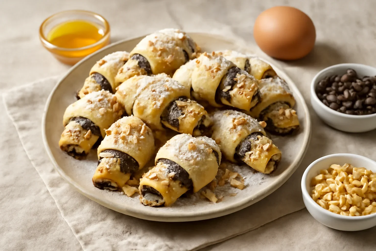 Cornulețe rugelach cu ciocolată, miere și migdale sau nuci, alune – fursecuri foarte fragede + VIDEO
