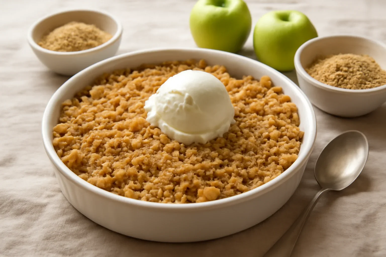 Crumble de mere cu inghetata, reteta simpla si rapida