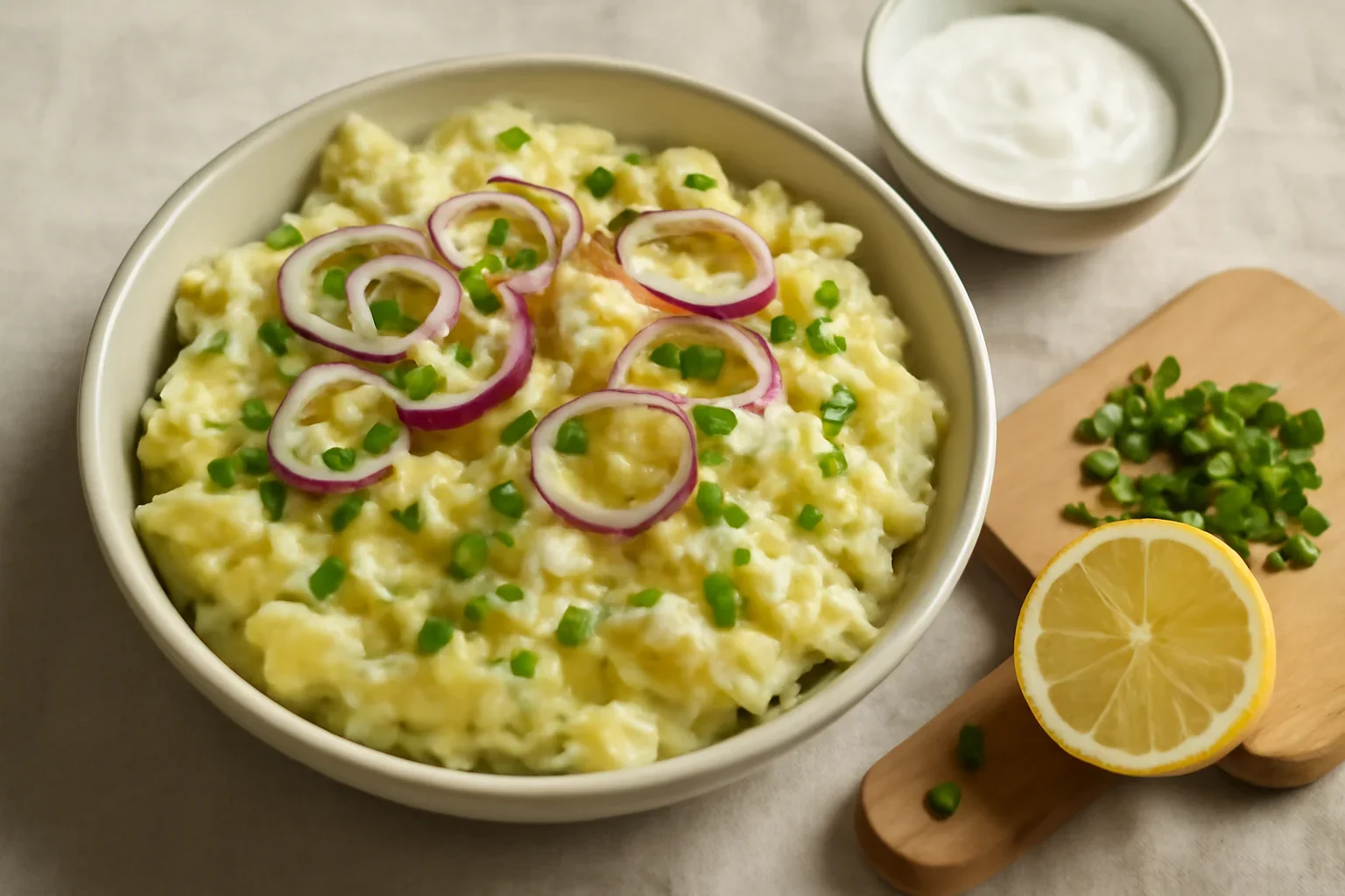 Salata de cartofi cu maioneza si ceapa