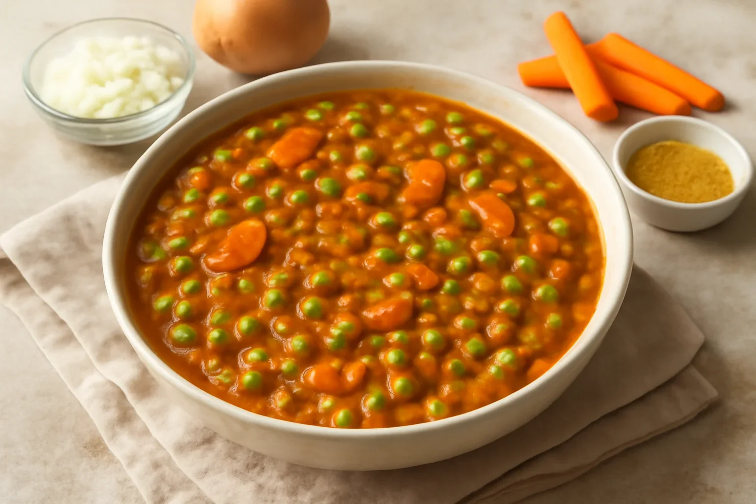 Mancare de mazare cu sos tomat si turmeric (cu sau fara carne)