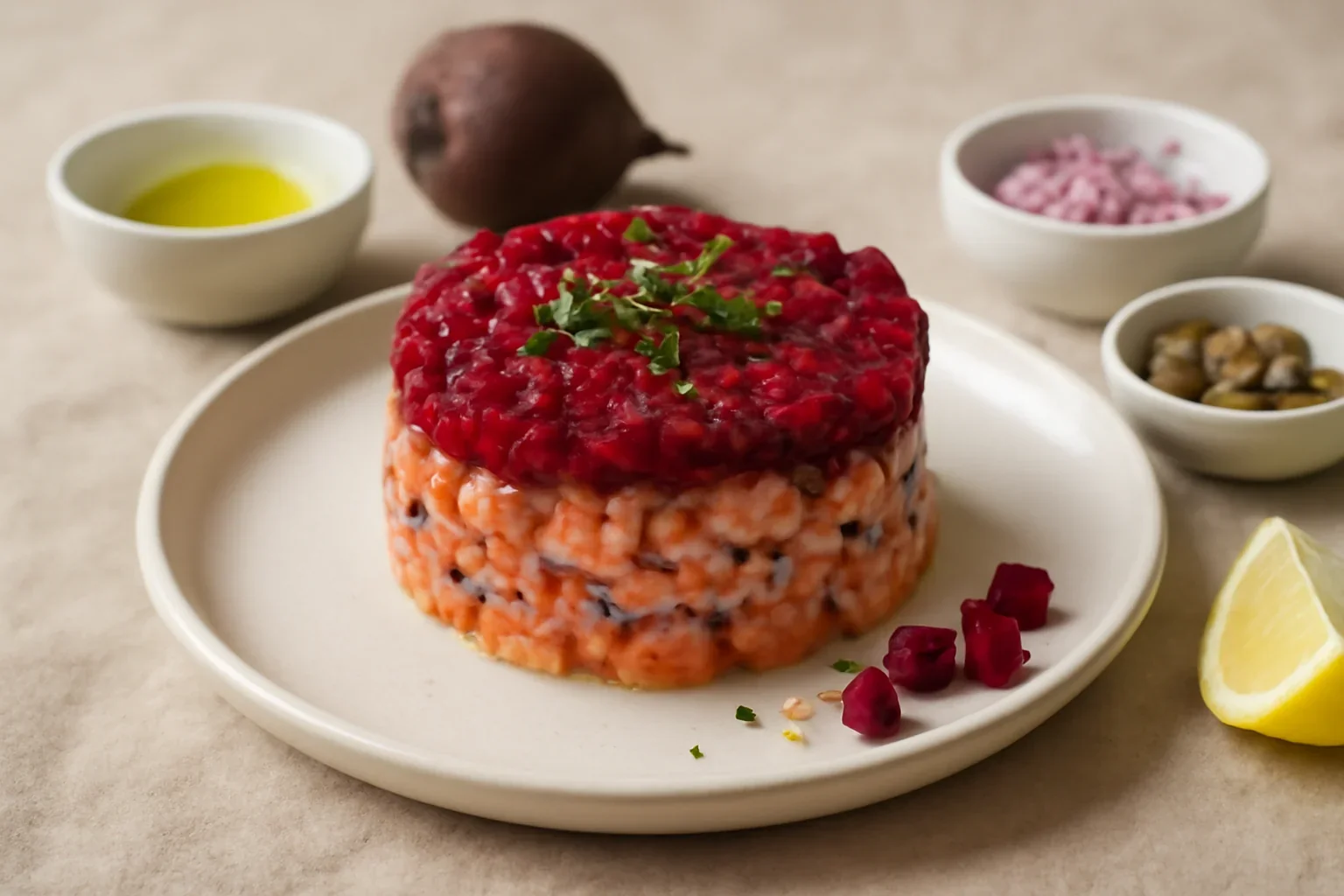 Tartare de somon cu sfeclă roșie