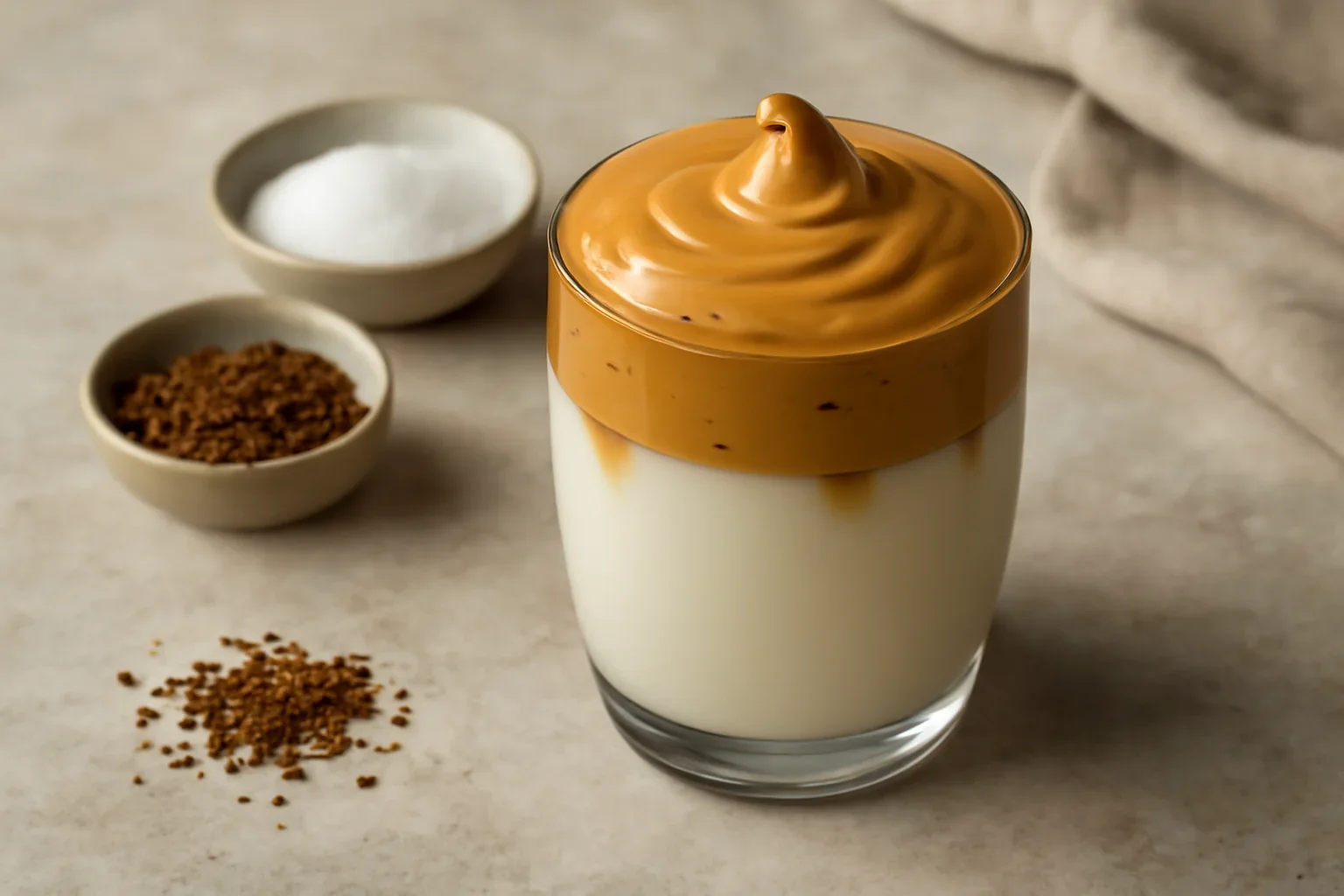 Cafea Dalgona – reteta de cafe frappe, spuma de ness cu lapte