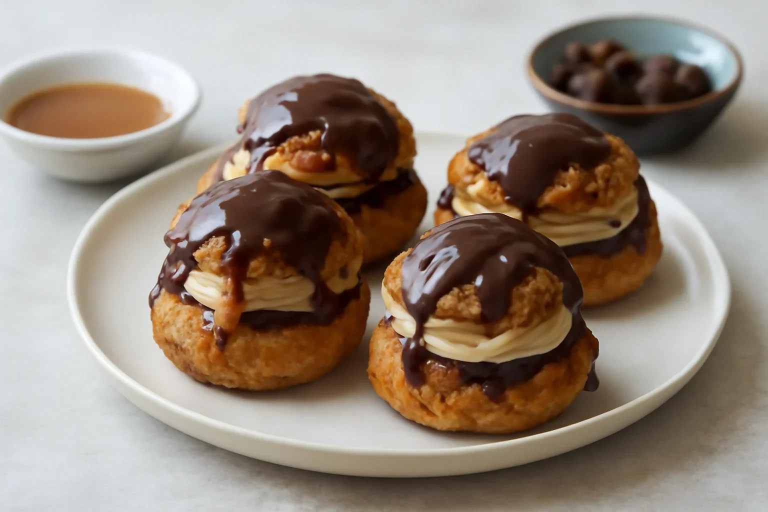 Choux au craquelin cu caramel, Baileys și ciocolată – rețeta video