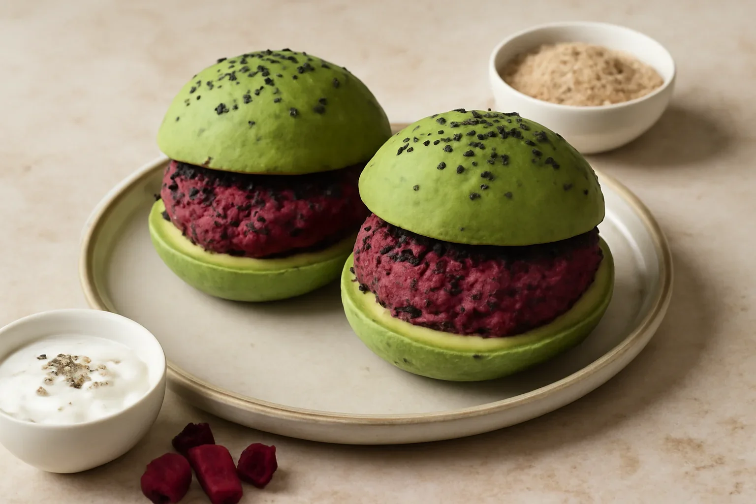 Burgeri de sfeclă cu chifle de avocado