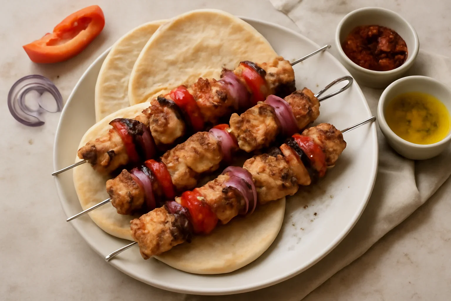 Souvlaki de pui cu legume