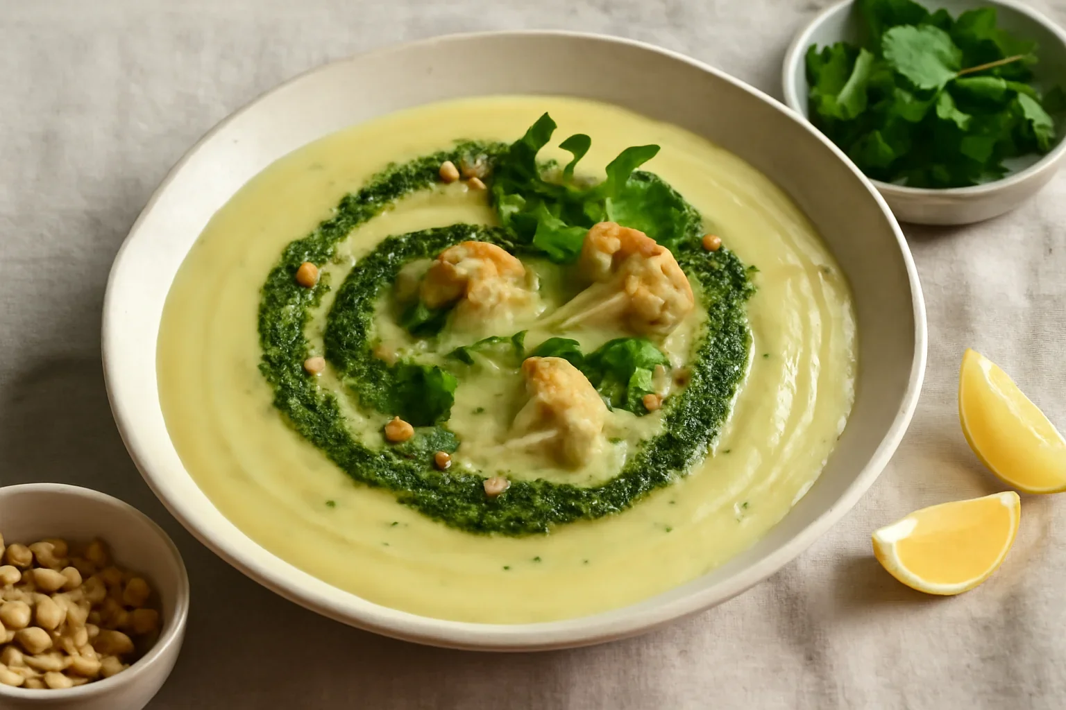 Cremă de cartofi cu pesto de năsturel