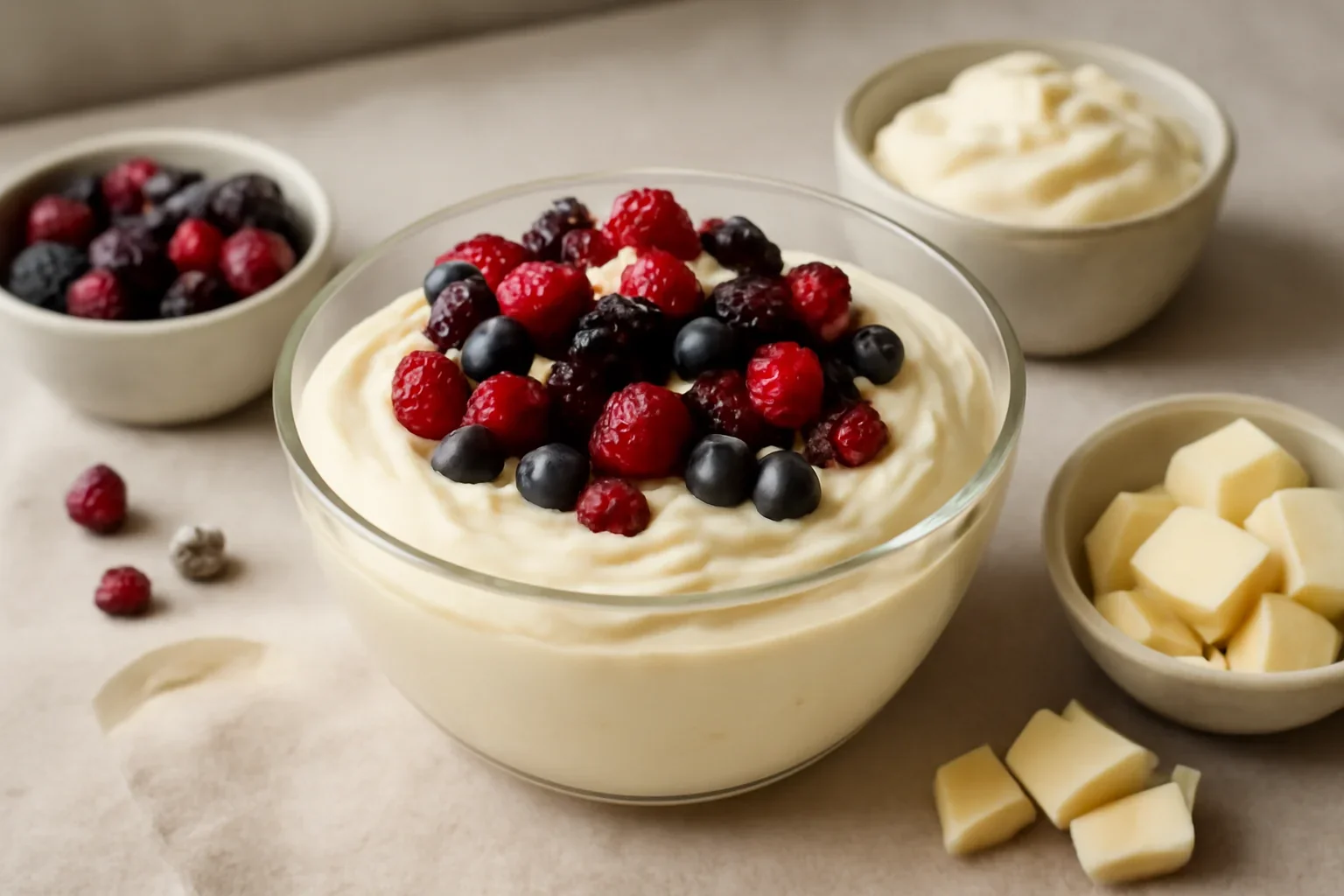 Mousse de ciocolata alba si fructe de padure
