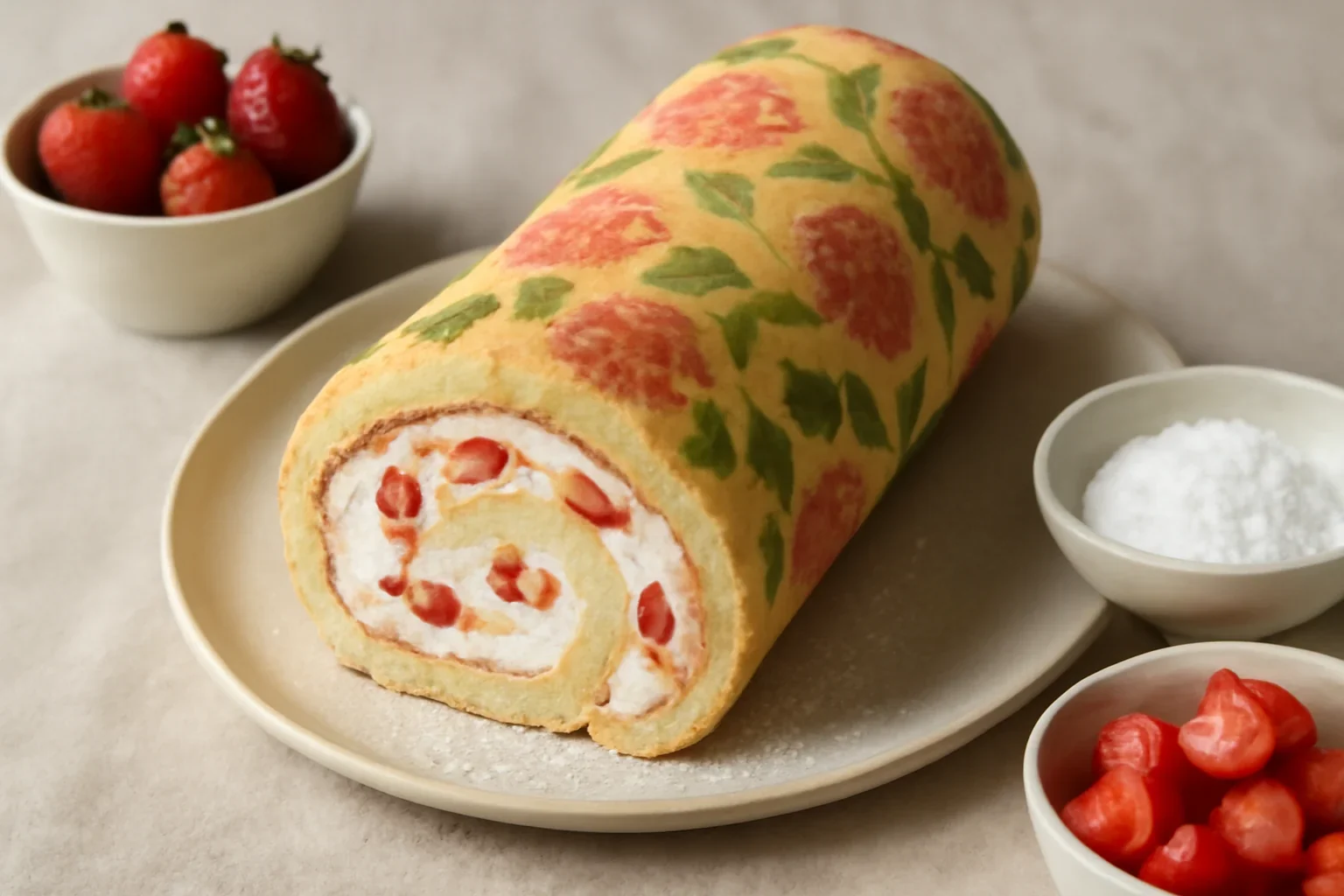 Ruladă cu căpșuni și cremă de mascarpone – cu blat decor de ruladă