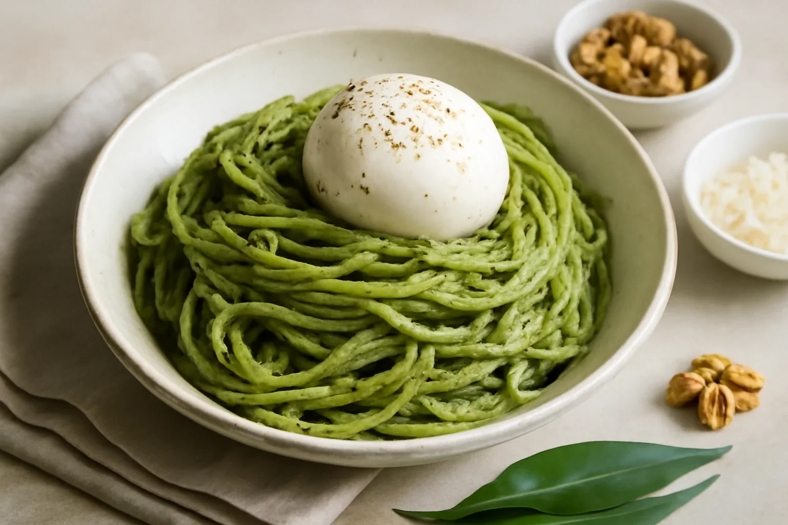 Paste cu pesto de leurdă și burrata