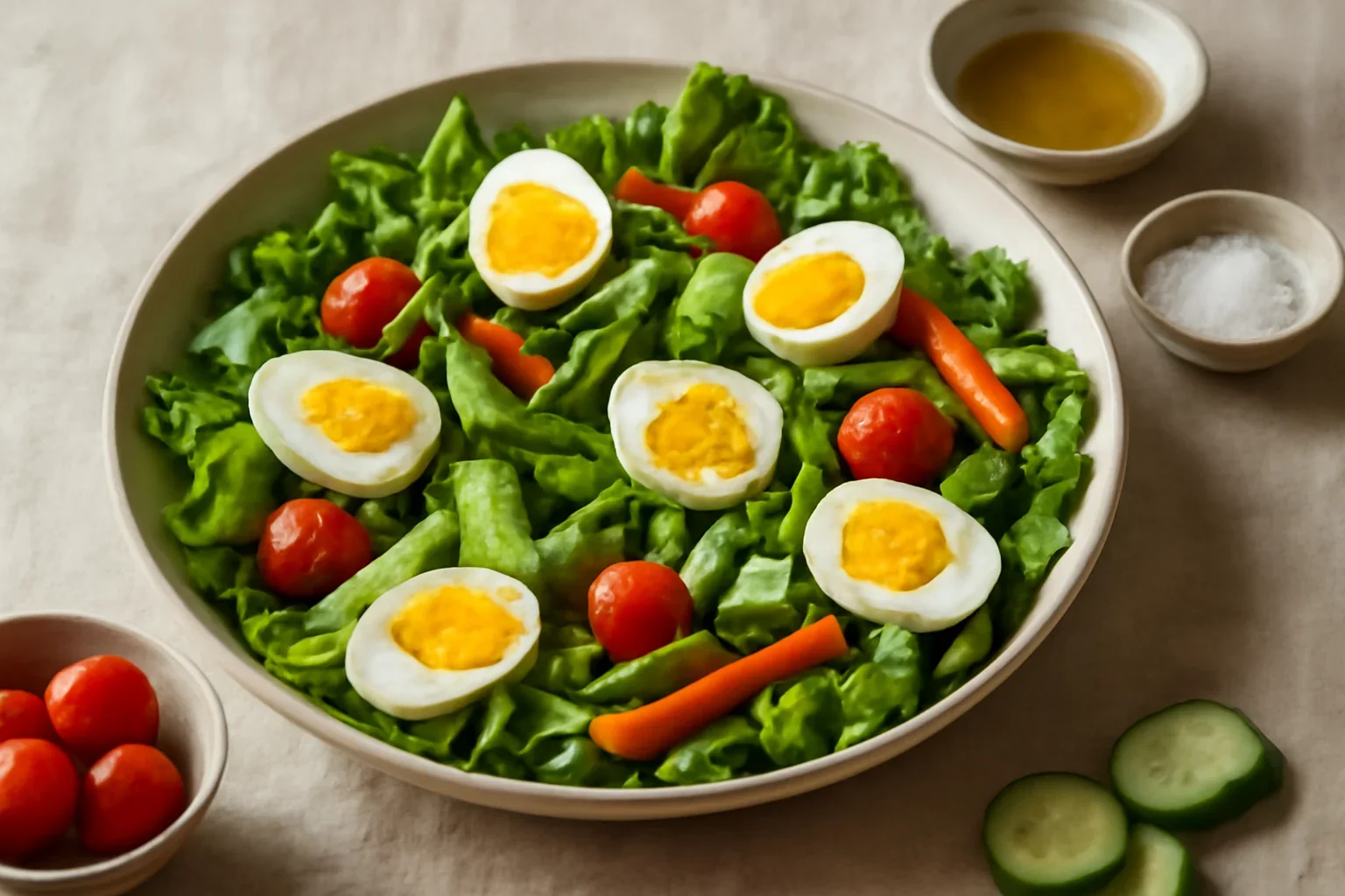 Salata mixta cu fasole pastai si oua