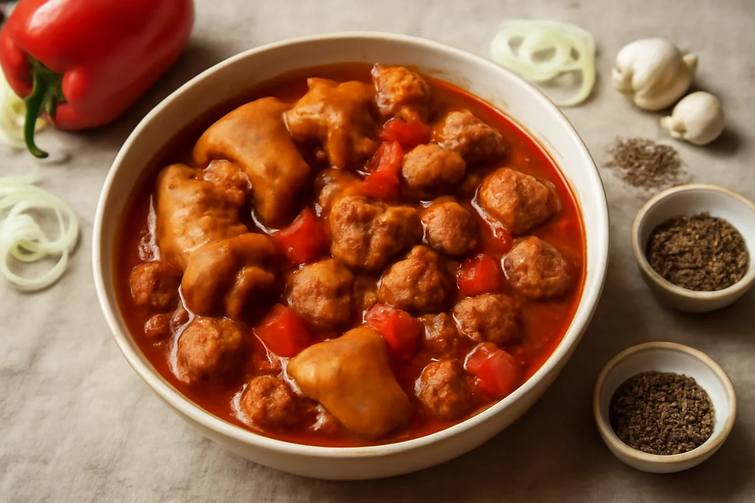 Tocană ungurească din picioare sau genunchi de porc cu usturoi și ceapă – rețeta de körömpörkölt