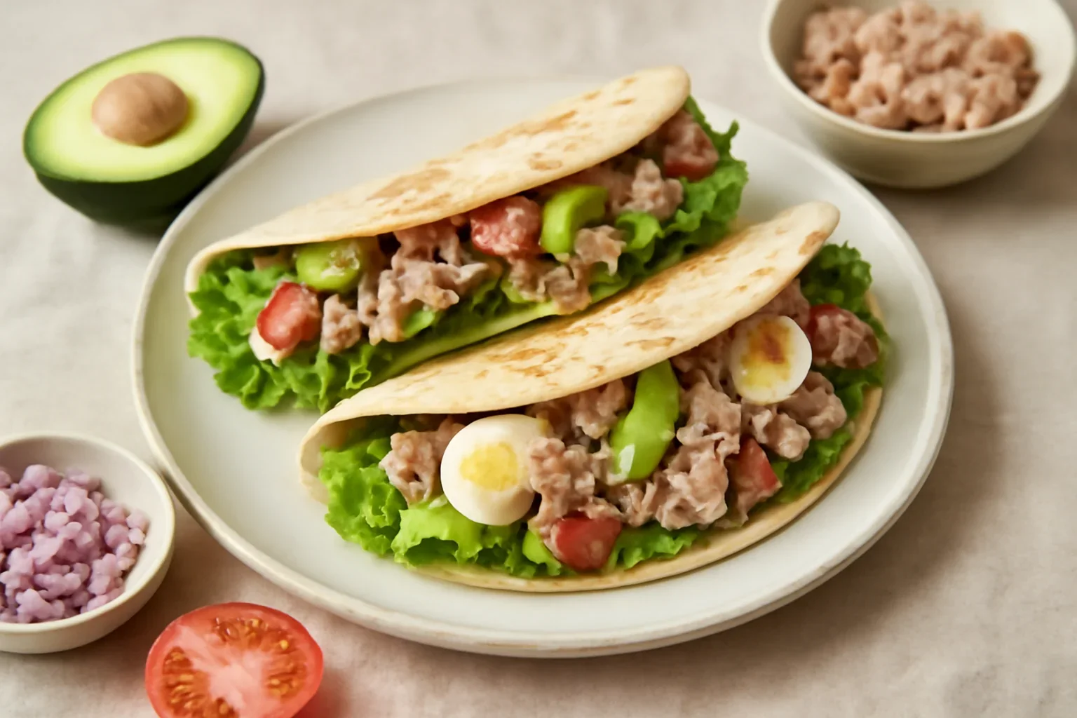 Lipie cu ton, avocado si salata
