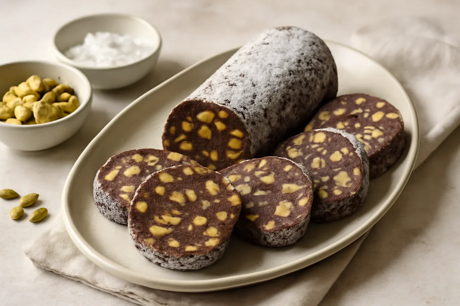 Salam de biscuiți cu ciocolată și fistic rețetă detaliată