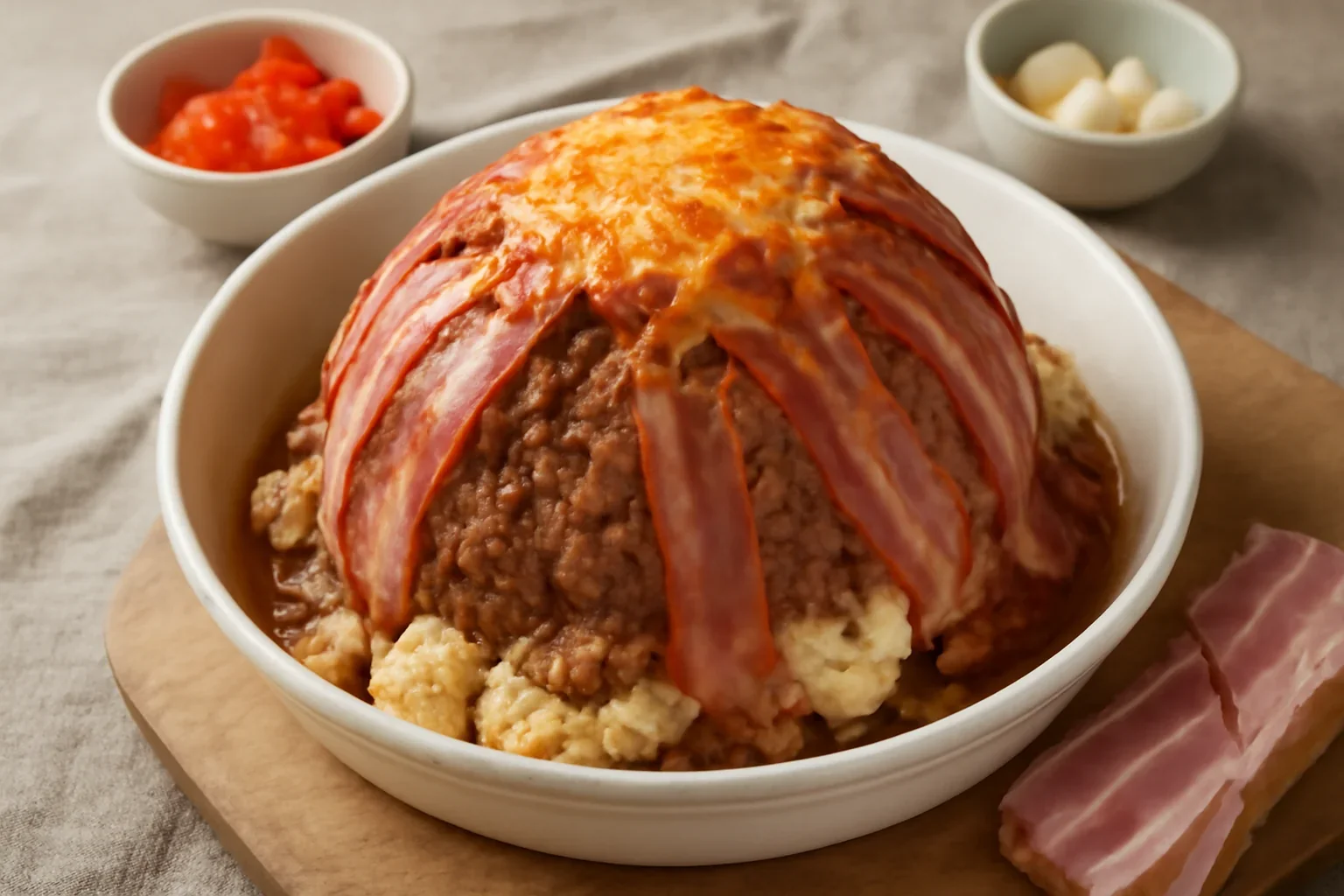 Conopida umpluta cu carne tocata, tip cupola, la cuptor