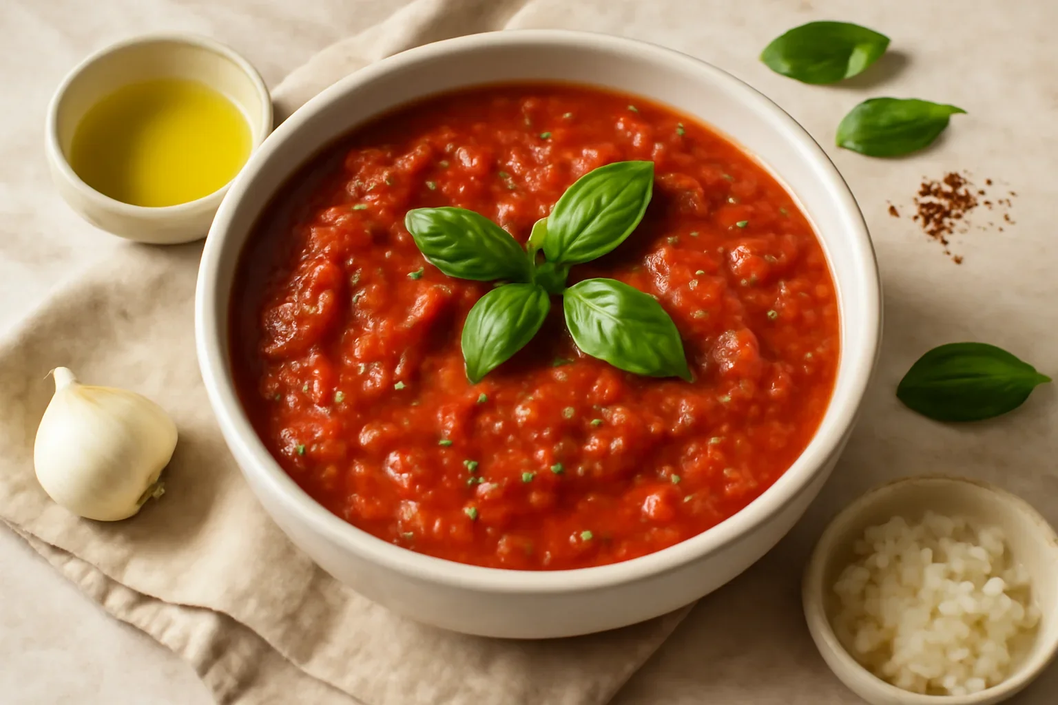 Sos marinara – rețetă italiană – sos de roșii cu usturoi și busuioc