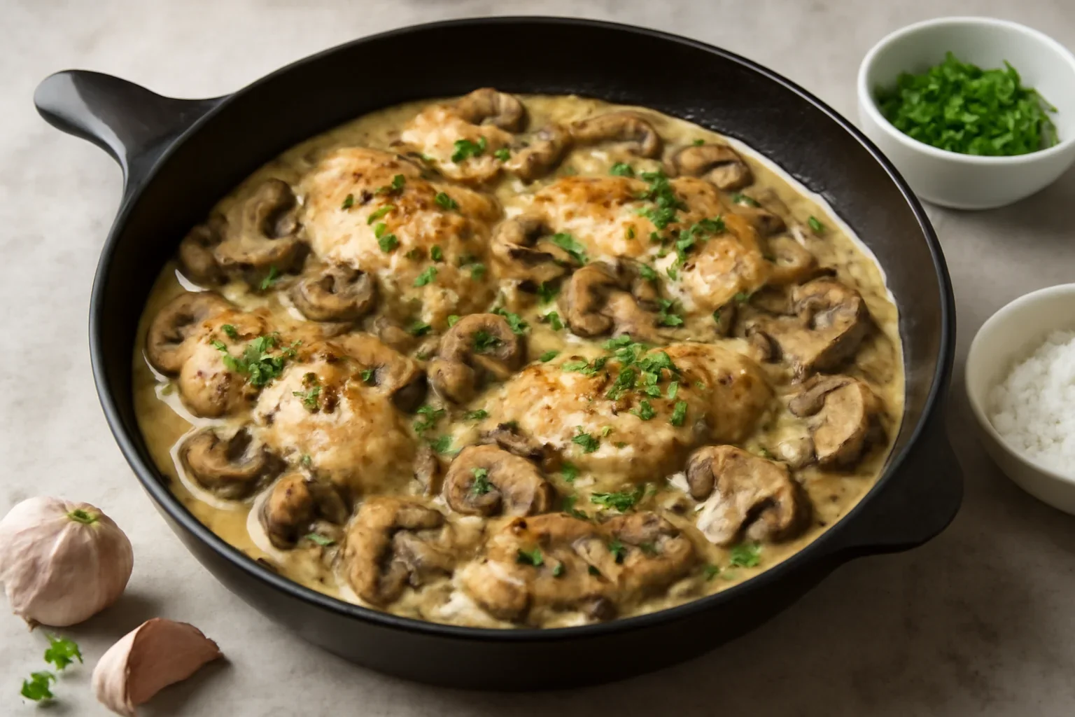 Pui Marsala cu ciuperci și smântână, la tigaie – rețeta de Chicken Marsala