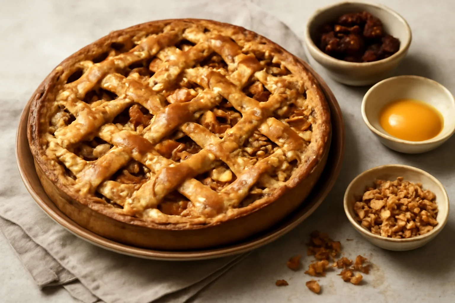 Tartă cu mere, nucă și stafide – rețeta olandeză de appeltaart cu grilaj împletit