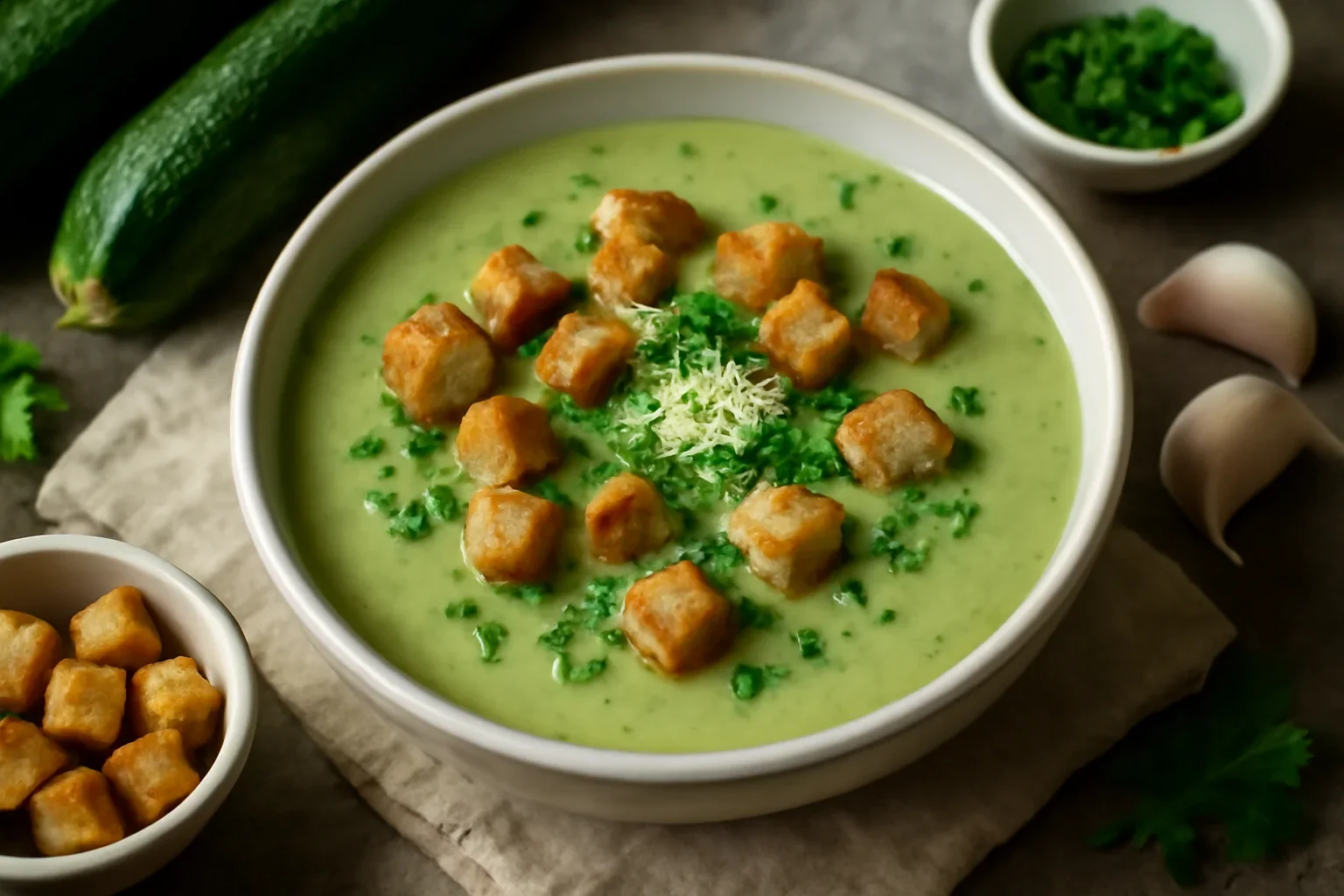 Supă cremă de dovlecel (zucchini) cu usturoi – rețeta dietetică fără cartofi sau smântână