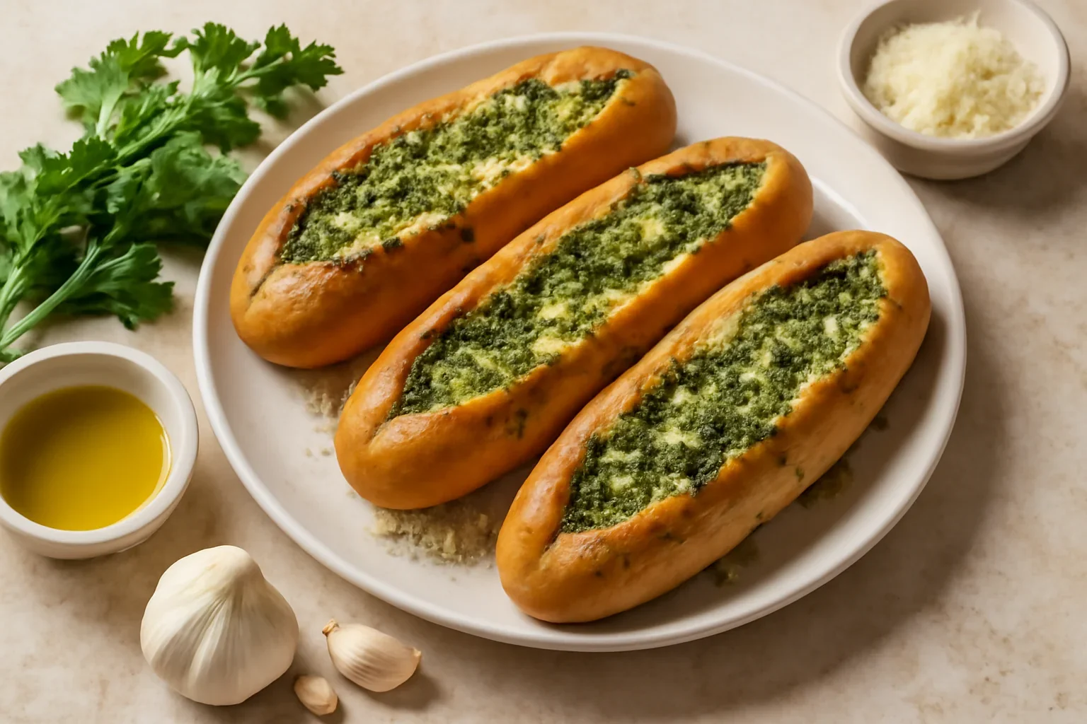 Minibaghete cu patrunjel, usturoi si parmezan