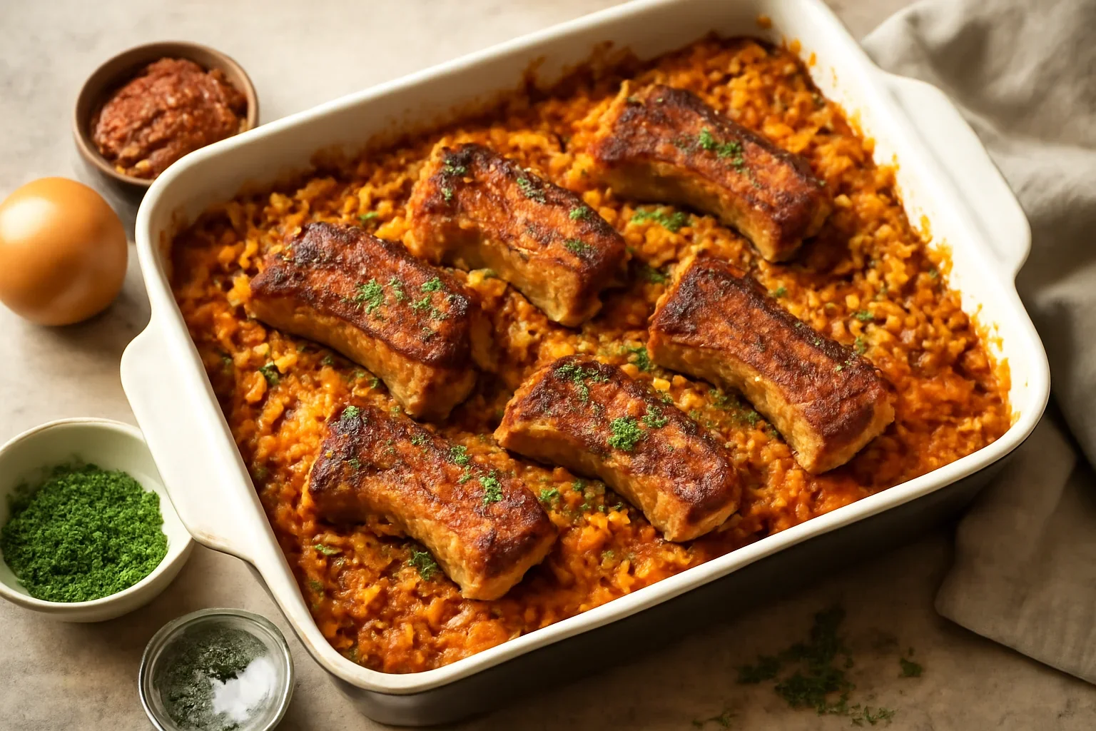 Varză călită cu coaste de porc, la cuptor