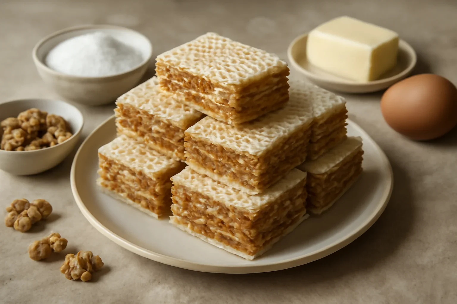 Napolitane cu caramel si nuca